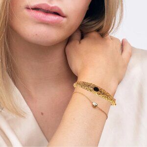 Vintage Met Museum of Art Gold-Plated Classical Greek Bracelet Garnet Cabochon